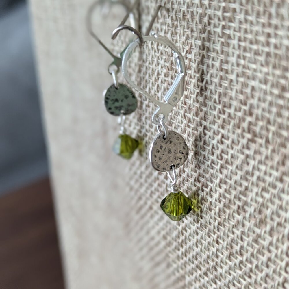 Sterling and green Crystal Drop Dangle Earrings